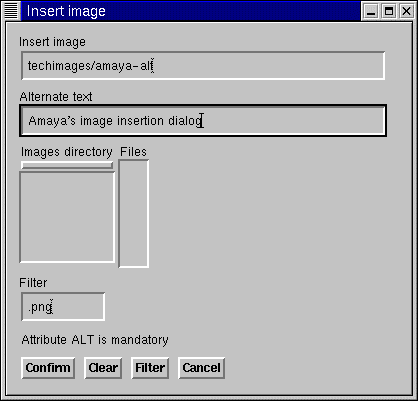Screenshot of Amaya's image insertion dialog box